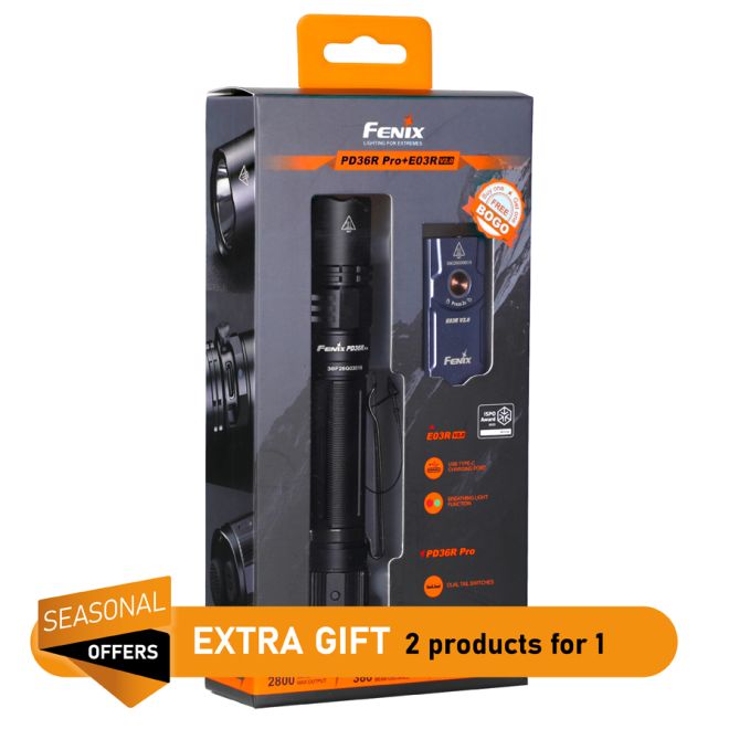Fenix PD36R Pro With Free E03R v2 Blue Keychain Torch