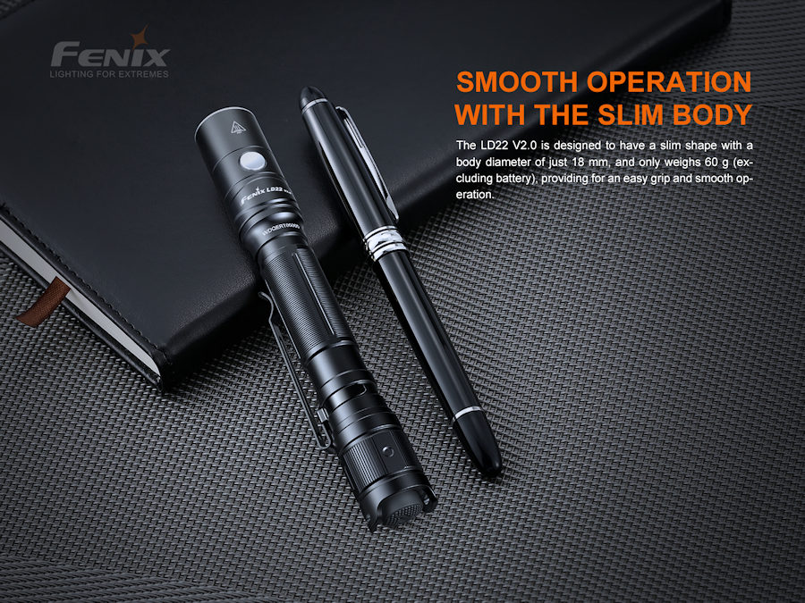 Fenix LD22 Flashlight - 215 Lumens, Uses 2 AA Batteries, 6 Modes, IPX-8 Waterproof, Black