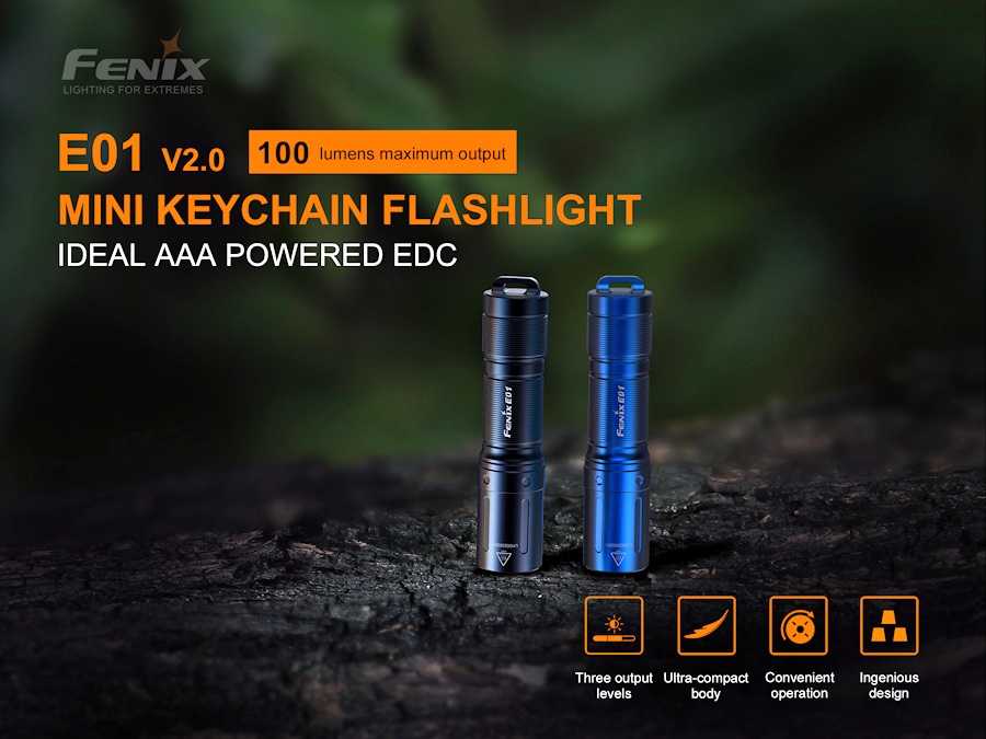 Fenix E01 V2.0 Mini Torcia Portachiavi Blu – 100 Lumen, 3 Modalità, Batteria AAA, IP68, 13g